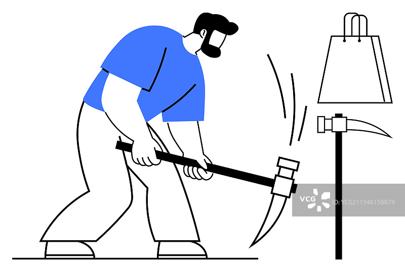 工人在使用锤子和凿子锻造金属图片素材