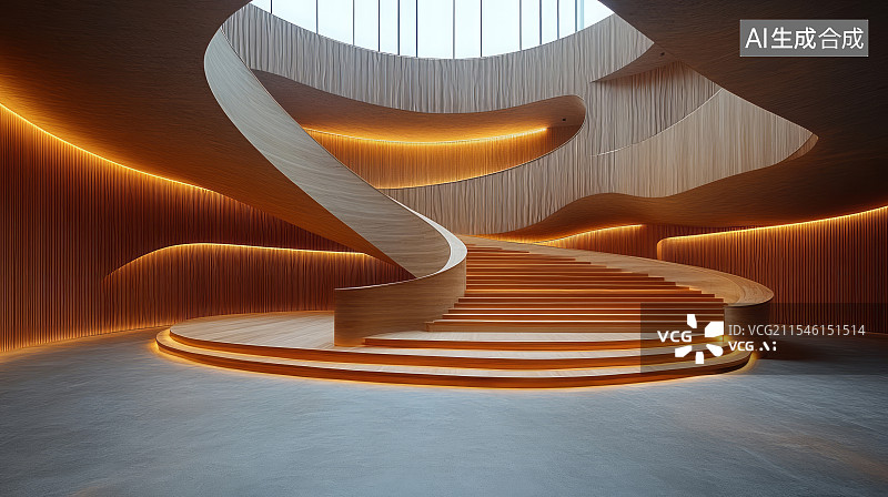 【AI数字艺术】现代建筑室内旋转楼梯图片素材