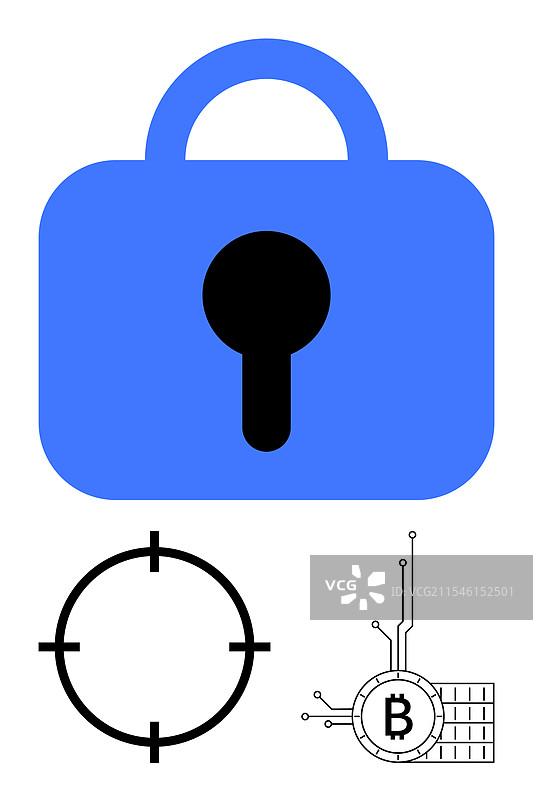 安全锁与目标和加密货币主题图片素材