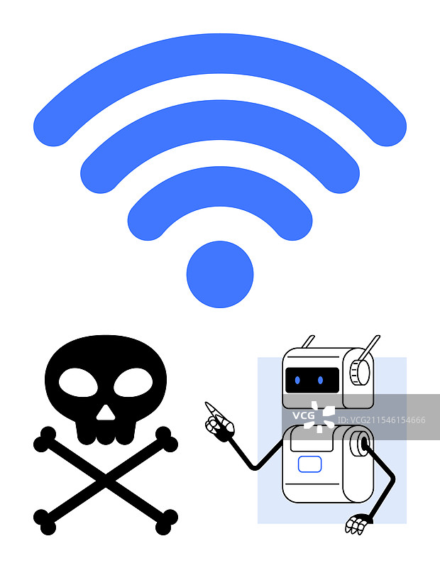 无线符号位于骷髅和交叉骨之上图片素材