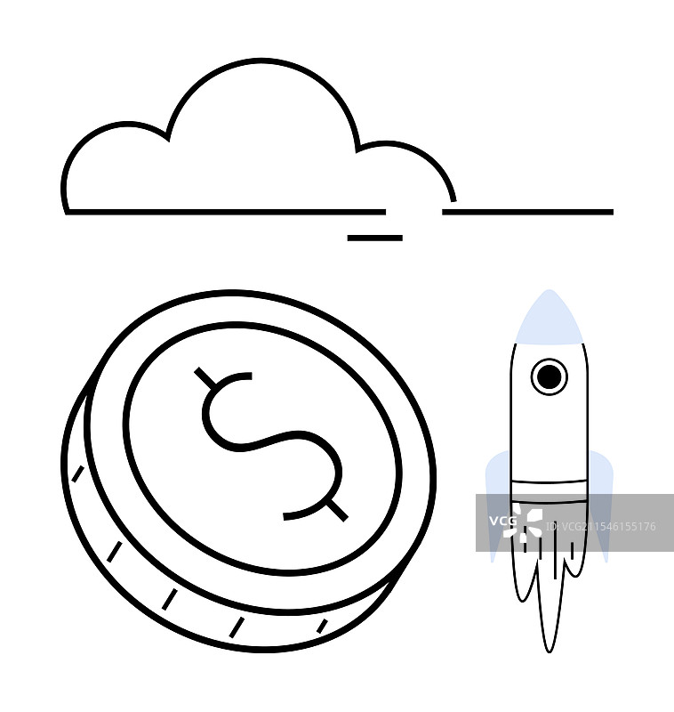 金融增长概念与美元硬币火箭图片素材