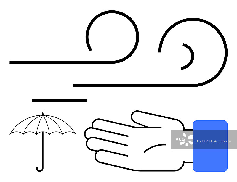 在强风中，手持伞提供庇护图片素材
