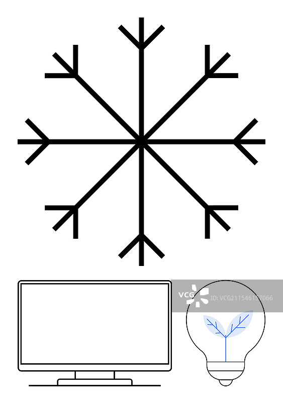 抽象雪花与电脑显示器和光线图片素材