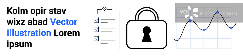 带有剪贴板、检查清单和锁符号的文本图片素材