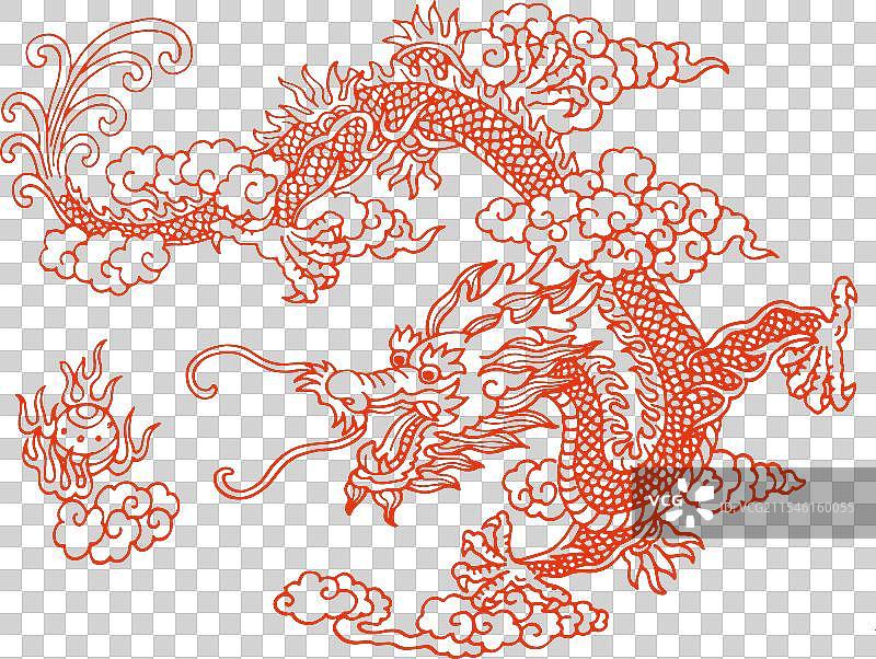 龙，龙年，十二生肖剪纸红色动物图片素材