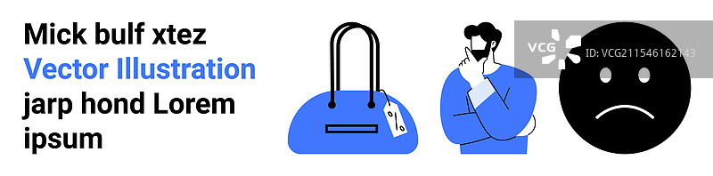 困惑的男人与带价格标签的蓝色旅行袋图片素材