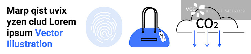 指纹、蓝色手提包和二氧化碳云图片素材