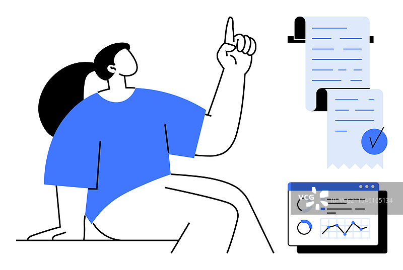 一个人指着文件上的勾选标记图片素材