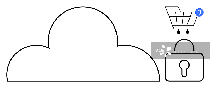 带有安全锁和购物车的云存储图片素材