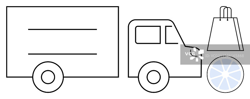 带购物袋的送货卡车，浅蓝色图片素材