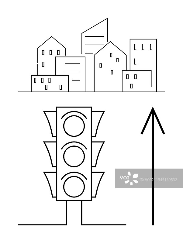 城市天际线，建筑物、交通信号灯和图片素材