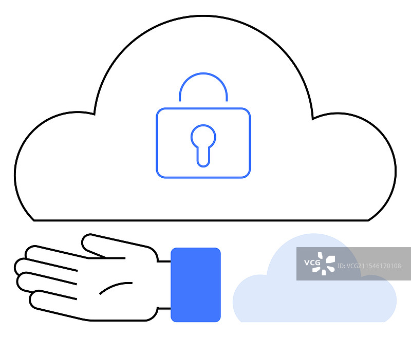 安全云存储概念，手与锁的结合图片素材