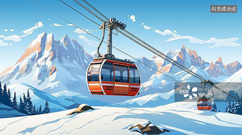 【AI数字艺术】雪山缆车空中之旅 山脉缆车风光图片素材