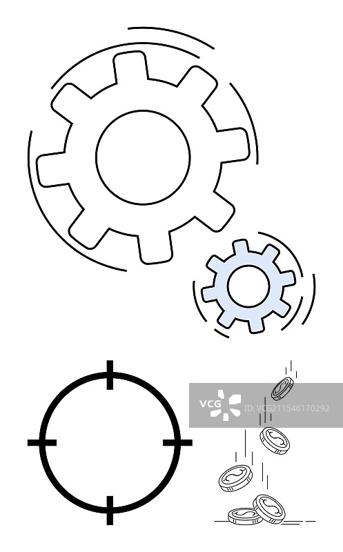 运动中的齿轮，带有目标叠加和下落效果图片素材