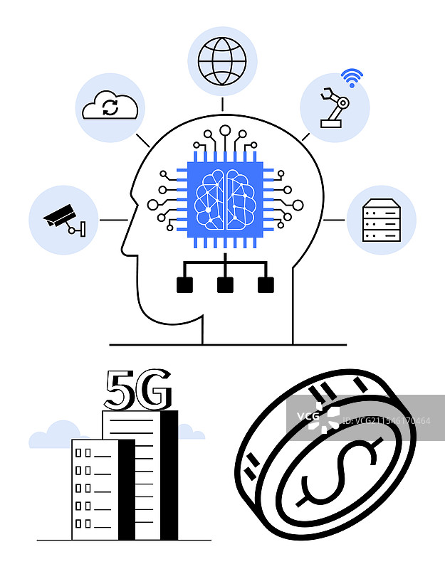 人脑与数字和云连接图片素材