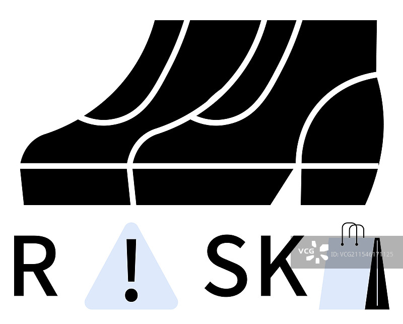 带有感叹号警告的黑色靴子图片素材