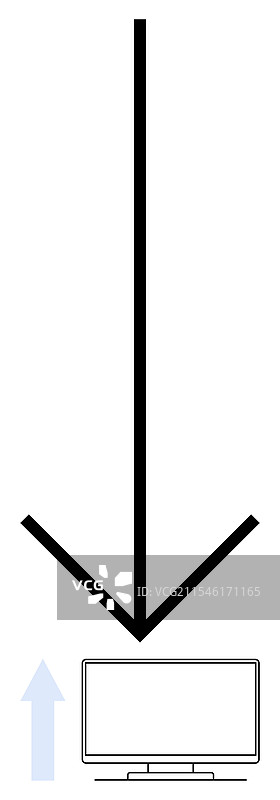 向下箭头指向桌面电脑与图片素材