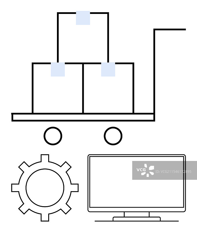 装有设备和显示器的手推车上的箱子图片素材