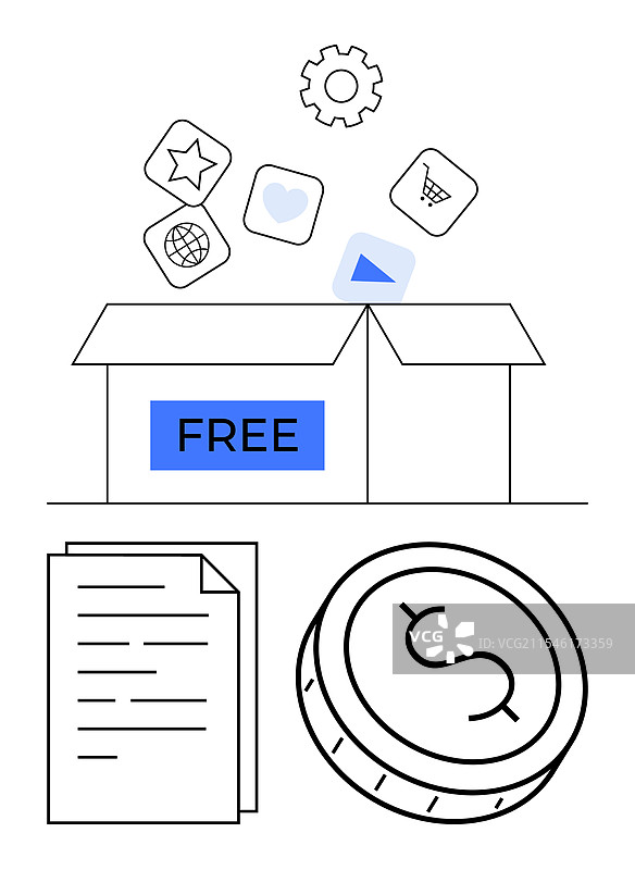 打开一个标有“免费”的盒子，里面有各种图标图片素材