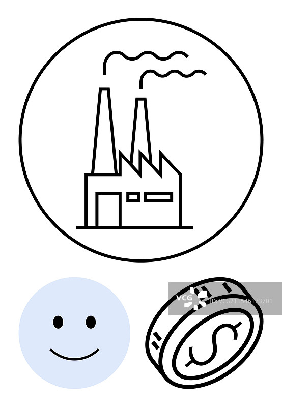 带有烟囱的工厂和微笑的面孔图片素材