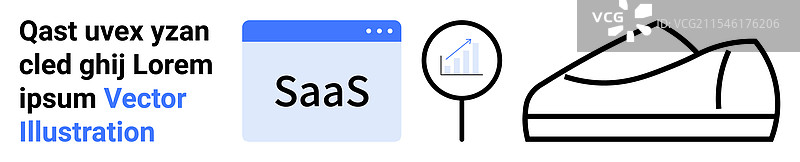 SaaS产品概念，带有图形放大镜和图片素材