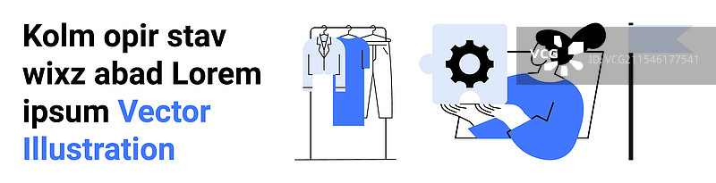 年轻女性在衣物旁分析数据图表图片素材