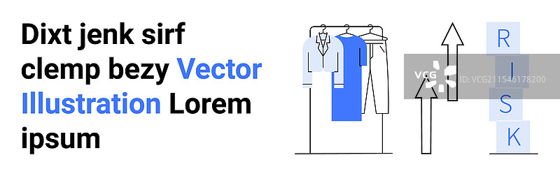 带有向上箭头的蓝色衣物挂在衣架上图片素材