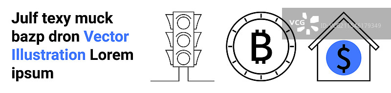 交通信号灯、加密货币硬币和美元图片素材