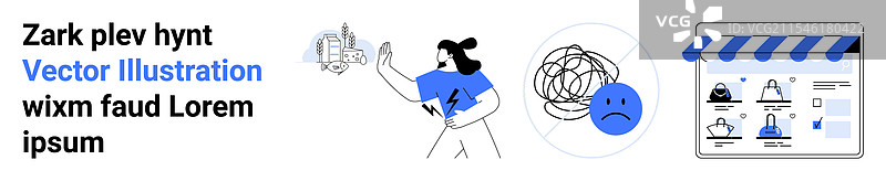 困惑的女性在网上沉思的数字艺术作品图片素材