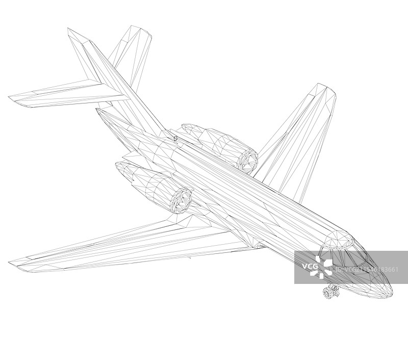 黑线绘制的客机线框图图片素材