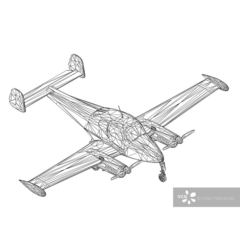 黑色螺旋桨飞机的线框图图片素材