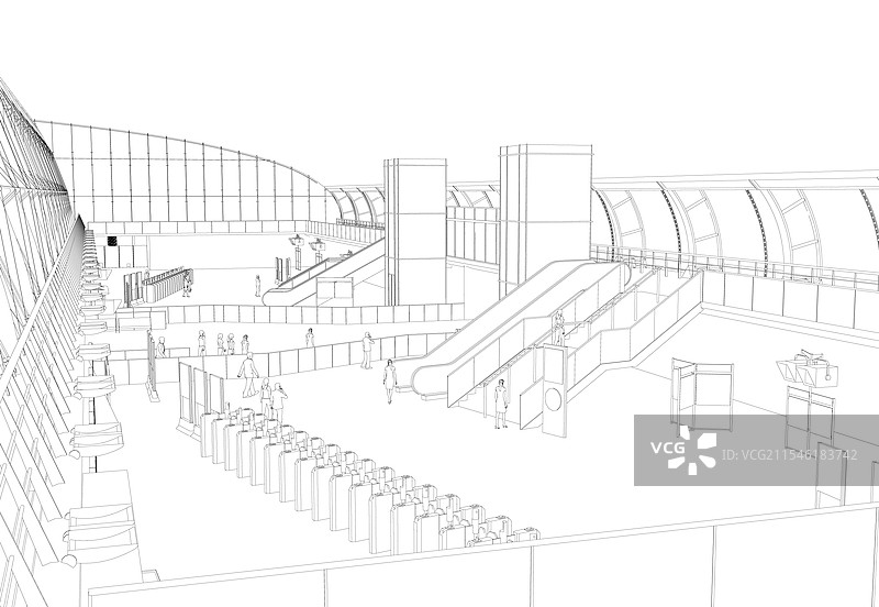 黑线勾勒出的车站轮廓，孤立于背景之中图片素材