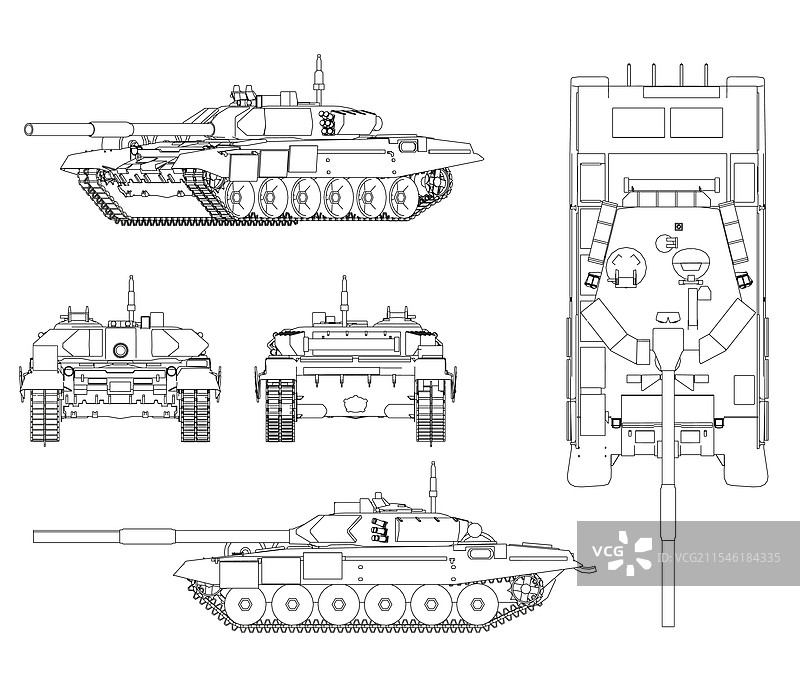 黑色战斗坦克的轮廓集图片素材