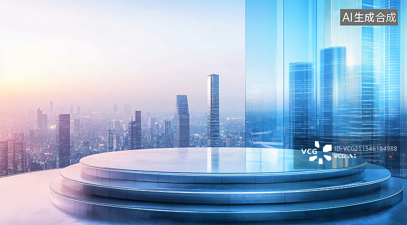 【AI数字艺术】一个由大量蓝色长方形玻璃面板组成的未来城市景观，象征着电子商务和互联网的世界。该图像突出了现代性和创图片素材