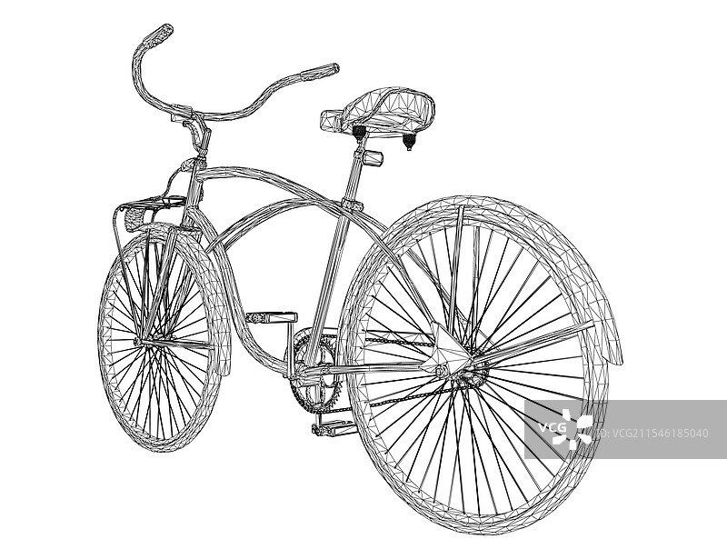 黑白复古风格的线框老式自行车图片素材