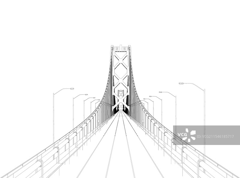带有灯笼的大型详细桥梁轮廓图片素材