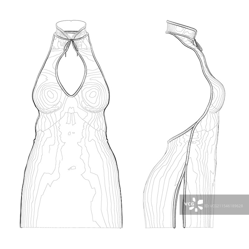女性短裙的轮廓，背部开放设计图片素材