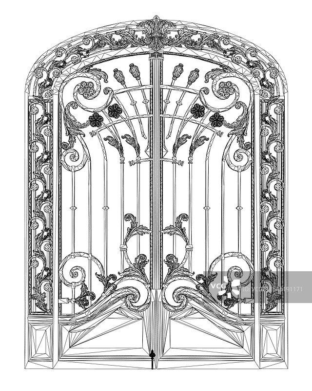 卡通金属围栏门的线框设计图片素材