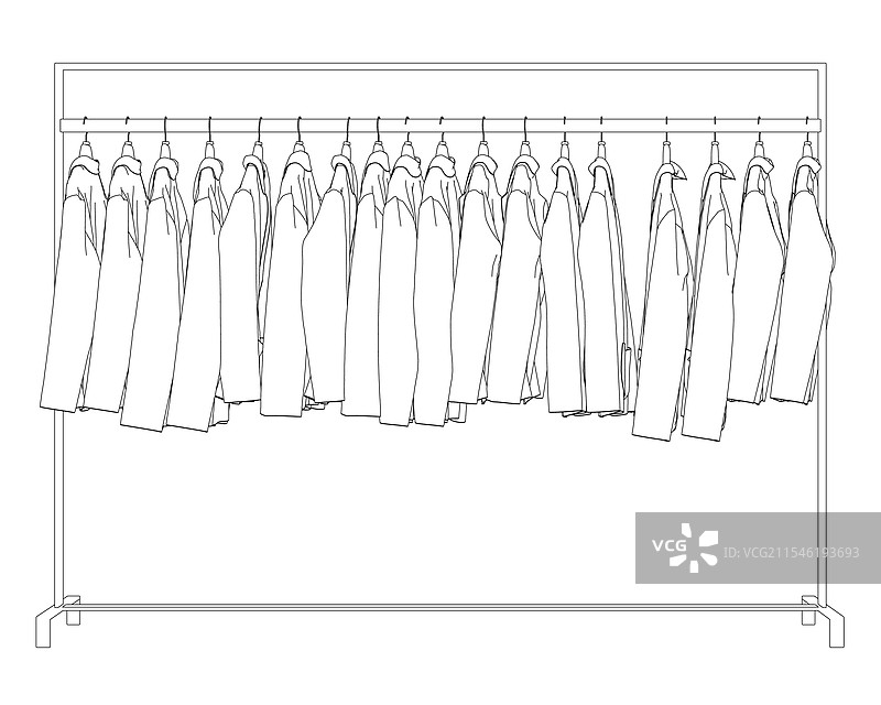 许多夹克挂在一侧的衣架上图片素材