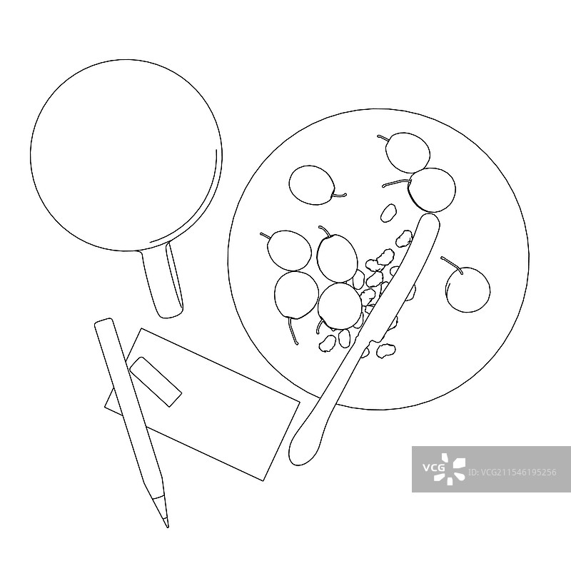 带有浆果的盘子和杯子的轮廓图片素材