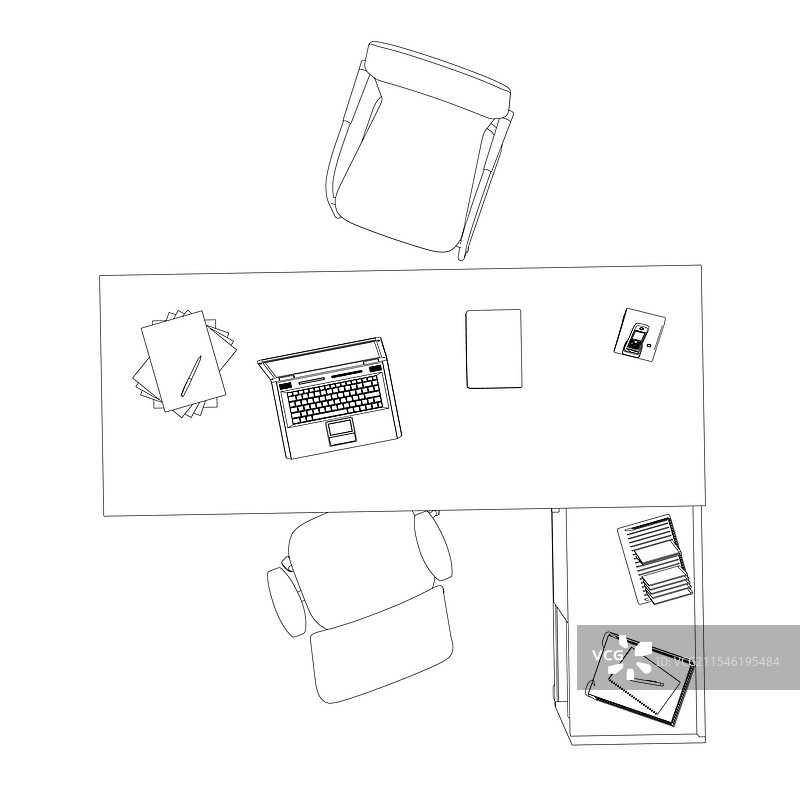 办公桌椅和笔记本电脑的轮廓图片素材