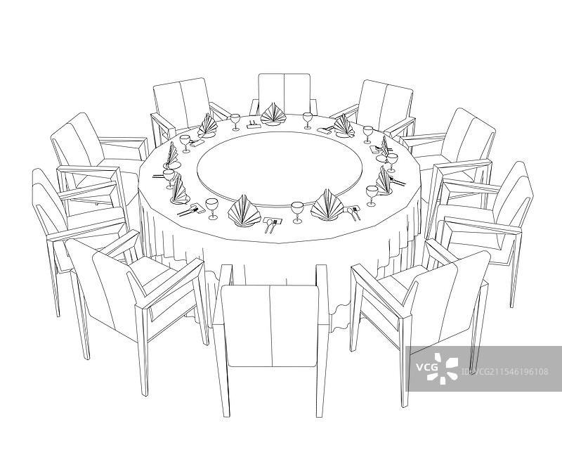 黑色圆桌及椅子的轮廓图片素材
