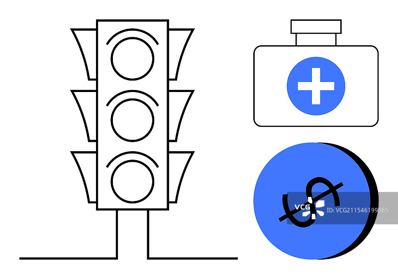 交通信号灯急救包，带有十字标志和图片素材