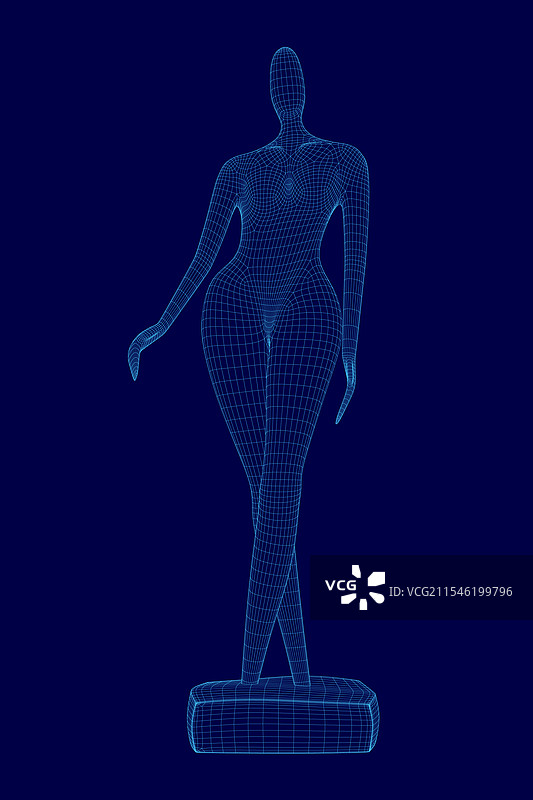 抽象女性雕像线框蓝色雕像图片素材