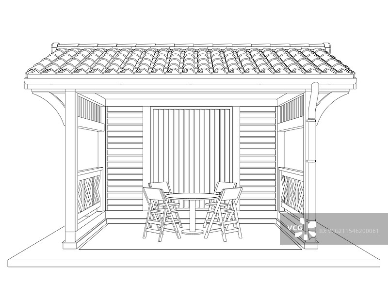 凉亭轮廓黑色轮廓线条剪影图片素材