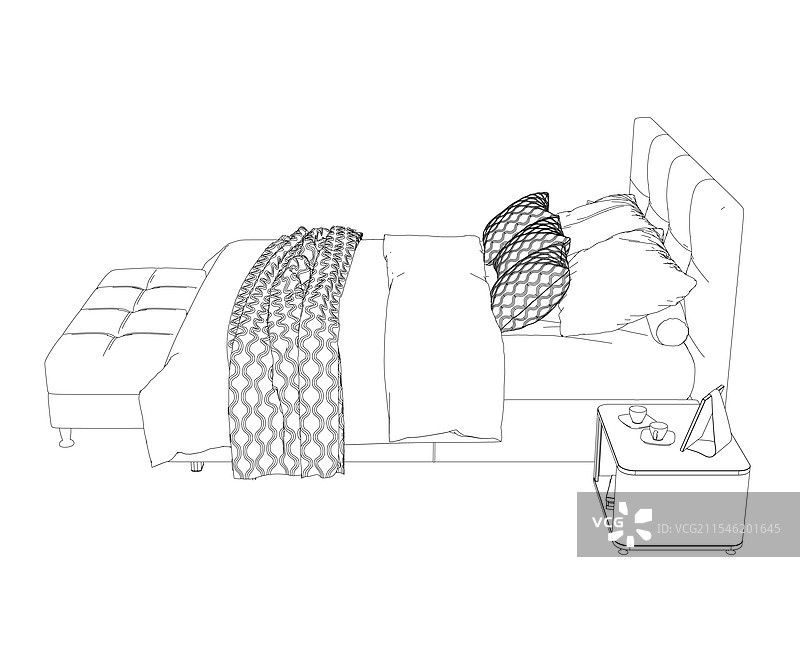 手绘床图标，轮廓呈现睡眠床的形状图片素材