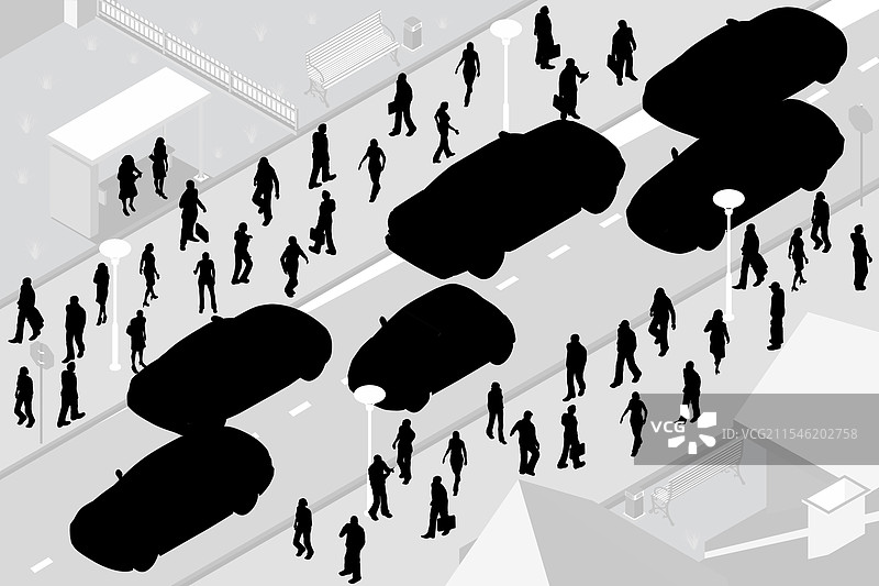 不同方向匆忙行走的人影图片素材