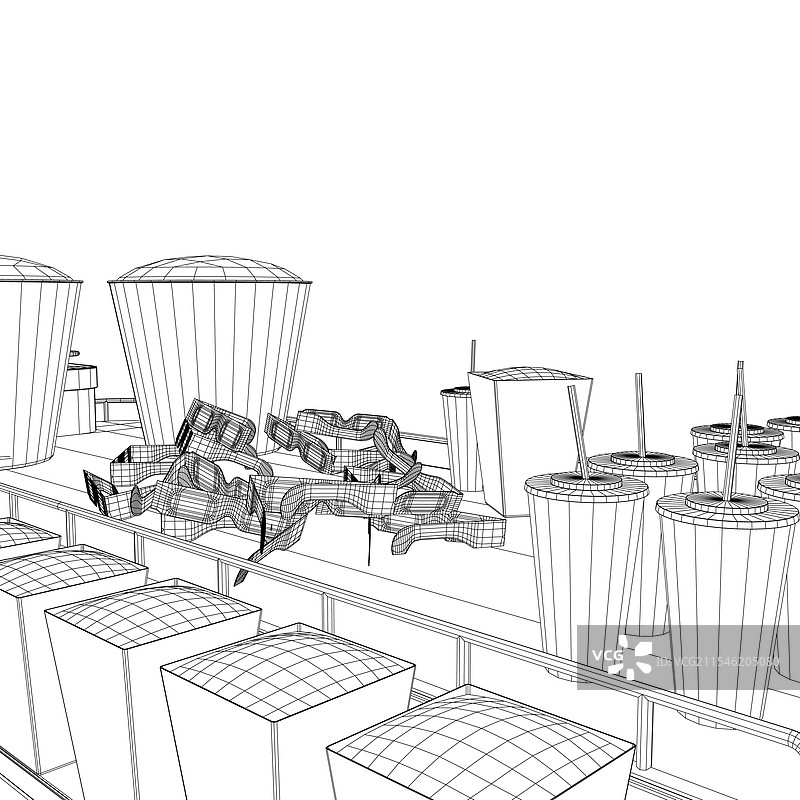 复古小吃摊的线框爆米花机图片素材