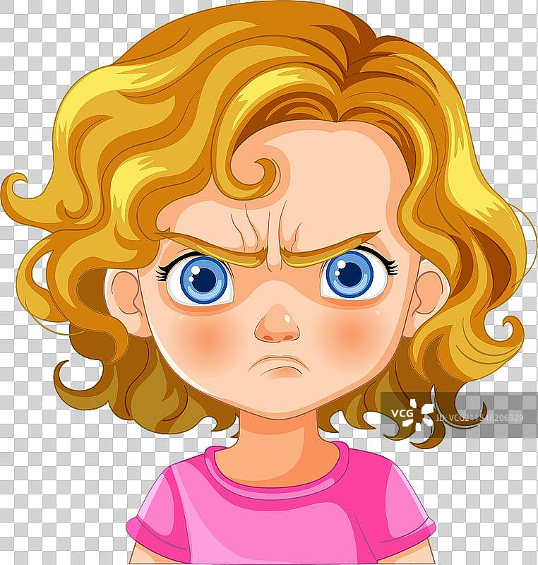 可爱生气表情的卡通女孩图片素材