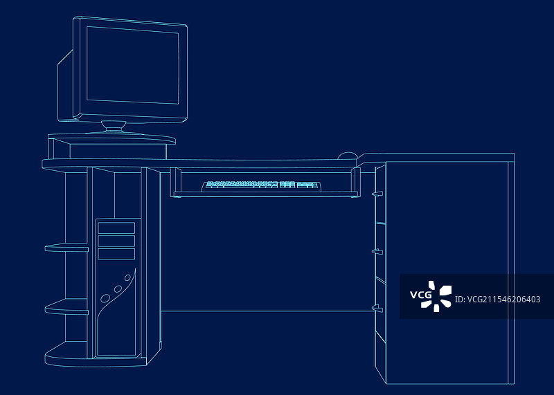 简单复古电脑桌轮廓正面视图图片素材